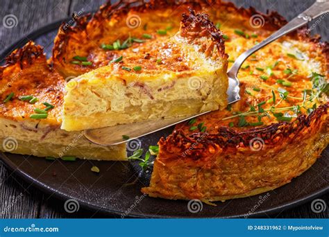 Bacon And Cheese Quiche With Hash Brown Crust Stock Photo Image Of