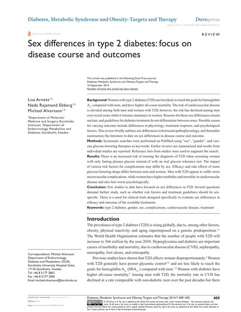 pdf sex differences in type 2 diabetes focus on disease course and outcomes