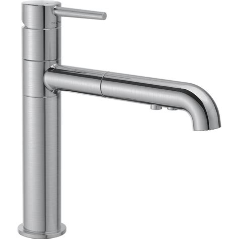 Whether your kitchen aesthetic calls for chrome, stainless steel or matte black, the delta brand offers the single handle kitchen faucets you want. Delta Trinsic Single-Handle Pull-Out Sprayer Kitchen ...