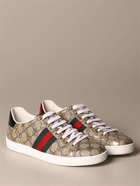 Gucci Ace Sneakers With Gg Supreme Print And Laminated Bees Sneakers