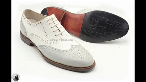 Handmade Mens Genuine White And Gray Leather Lace Up Wingtip Brogue