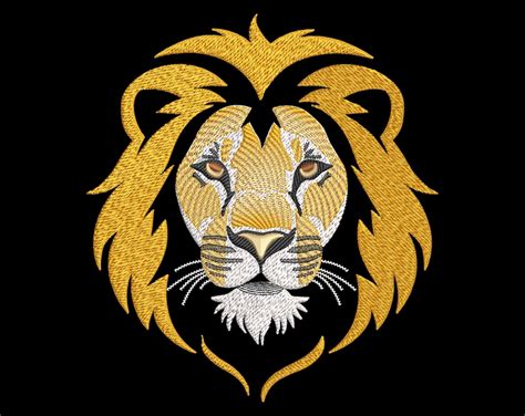 Golden Lion Head Embroidery Design For Dark Fabric Fill Stitch Wild