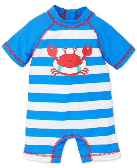 A Cute Little Crab And Crisp Stripes Enliven His Swim Style With This