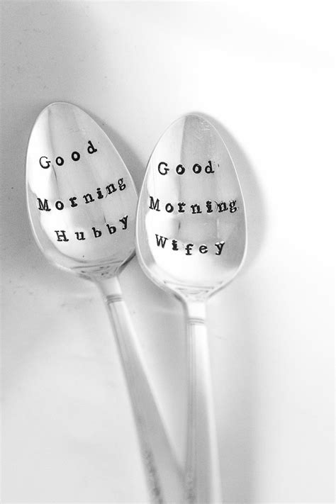 Stamped Spoon Set Good Morning Hubby Good Morning Wifey Etsy