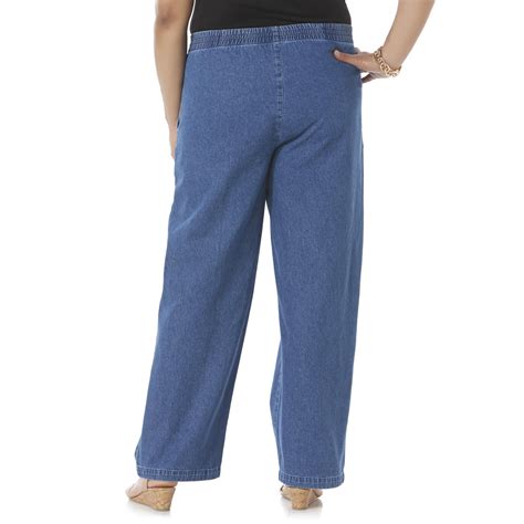 Basic Editions Womens Plus Elastic Waist Jeans