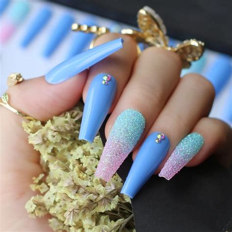 Coffin Light Blue Acrylic Nails With Glitter Sparkle And Shine Like A Star Get Your Custom