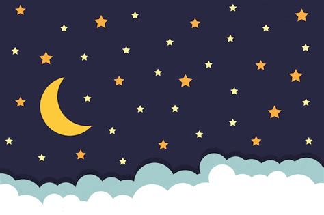 Premium Vector Background With Stars Moon And Clouds On Night Sky
