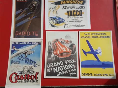 Lot Affiche Castrol Yacco Heures Du Mans Bleriot Sabena Huile Reproduction Eur