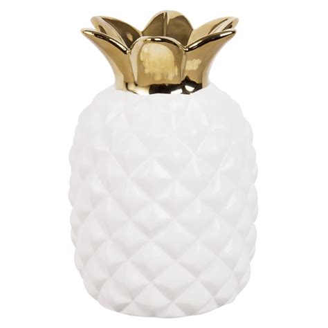 Pineapple print wallpaper for a modern and chic dining space. White and Gold Ceramic Pineapple Vase H 20 | Maisons du Monde