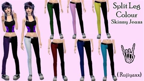 Rujiyaxx Simmer Split Leg Colour Emo Punk Skinny Jeans • Sims 4