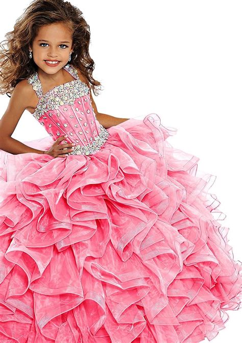Little Girls Pageant Dress Ball Gown Long Turquoise Organza Crystals