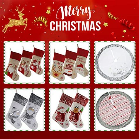 bstaofy christmas stockings set of 3 soft burlap linen patterned santa claus blessings socks for