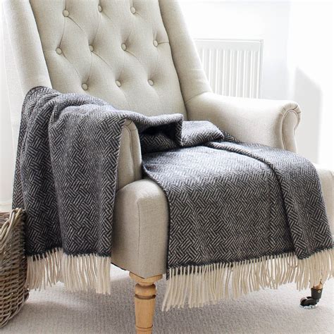 Black And Beige Woven Wool Throw Soft Furnishings Beige Sofa