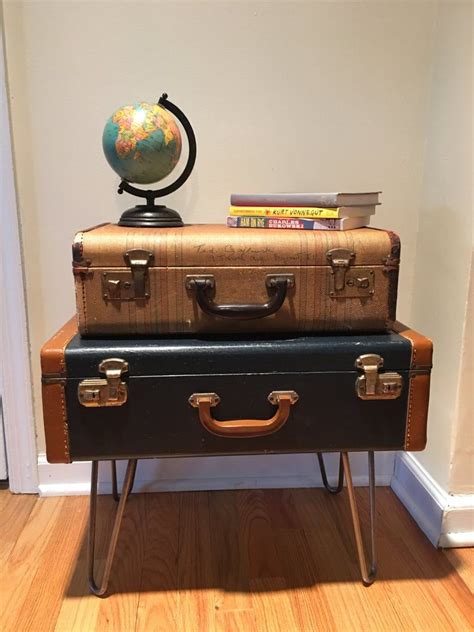 Vintage Suitcase End Table Nightstand With Hairpin Legs Etsy