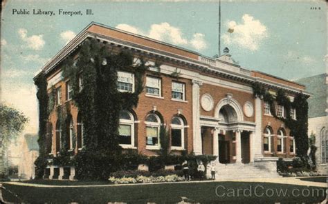 Public Library Building Freeport Il Postcard