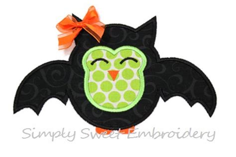 Bat Owl Machine Embroidery Applique Design Etsy