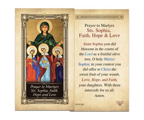 Laminated Holy Cards Martyrs Sts Sophia Faith Hope And Love