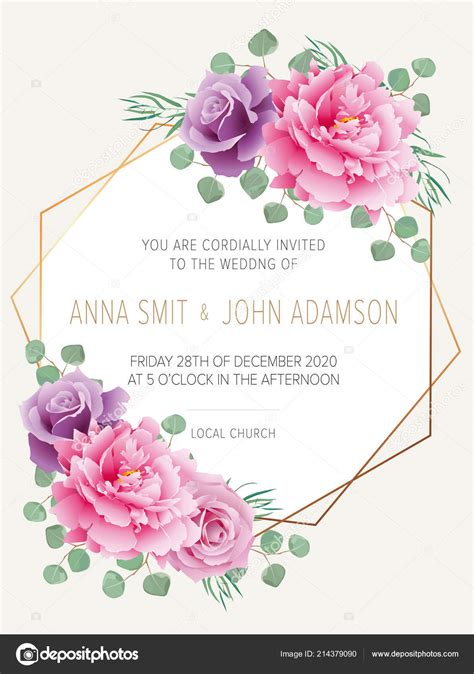 Wedding Floral Invitation Date Card Design Colorful Purple