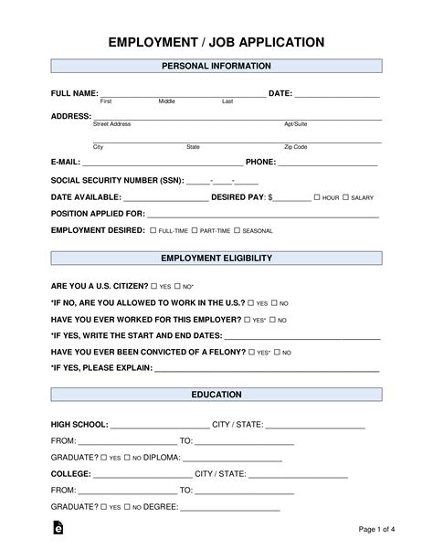 Free Job Application Form Standard Template Pdf Word Eforms