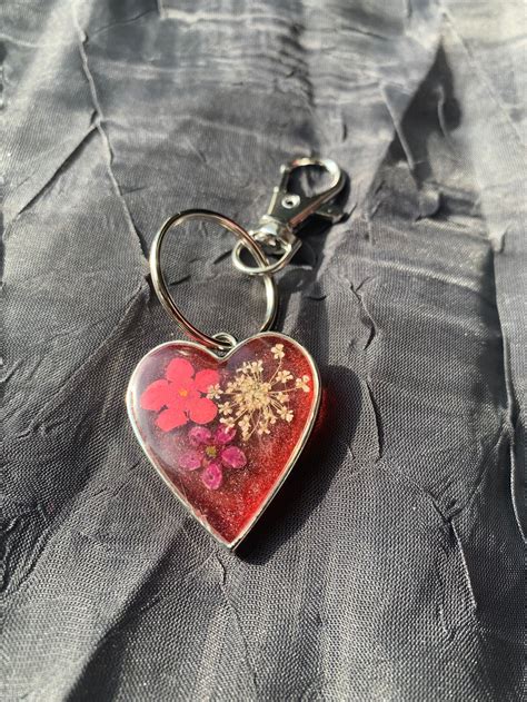 Red Heart Resin Keychain Etsy