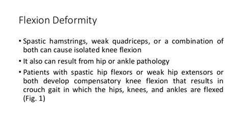 Fixed knee flexion deformity (fkfd) is an insidious problem that may complicate the management of patients with neuromuscular compromise due to cerebral palsy concomitant or compensatory flexion deformity of the hips and lumbar lordosis may develop, along with pseudo equinus of the ankles. The knee in cerebral palsy