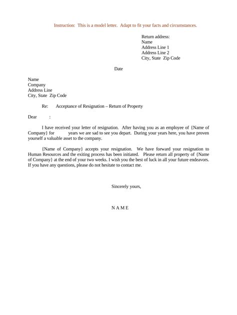 Resignation Acceptance Letter Doc Template Pdffiller