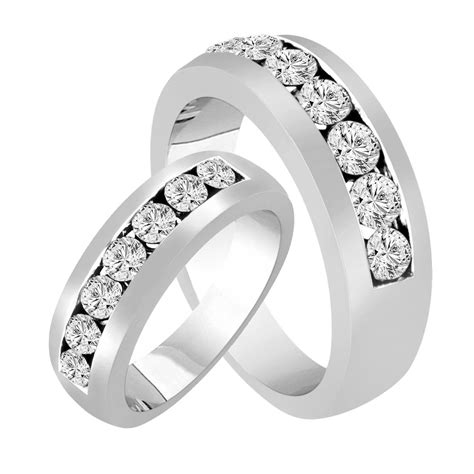 His Hers Wedding Bands Diamond Matching Rings Couple Wedding Bands Set Half Eternity Rings Unique 1.54 Carat 14K White Gold  06006.1503615656.1280.1280 ?c=2