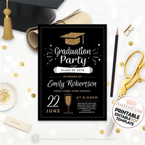 Do this by cutting rectangles out of a decorative paper of your choice (i chose a. Graduation Party Invitation Template Printable Grad Party | Etsy | Party invite template ...