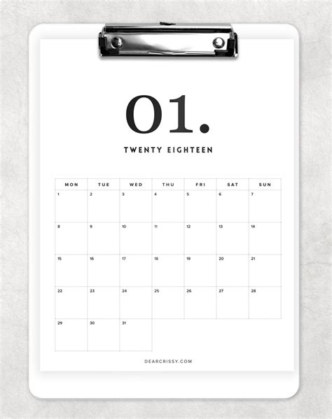 Free 2018 Minimal Calendar Printable Modern Calendar Calendar