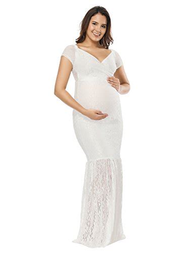 JustVH Women S Off Shoulder Short Sleeve V Neck Lace Maternity Gown