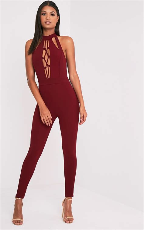 Oliviah Burgundy Harness Crepe Jumpsuit Jumpsuits And Playsuits