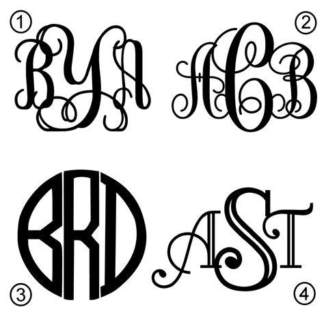 How to create a monogram. You Choose from 4 Fonts Vinyl Monogram Diecut Decal Car