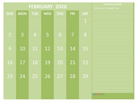February 2020 Calendar With Holidays Word Pdf