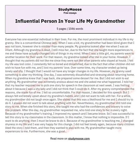 Influential Person In Your Life My Grandmother Free Essay Example