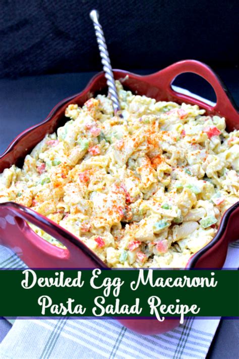 Deviled egg pasta salad with macaroni. Deviled Egg Macaroni Pasta Salad Recipe - Kicking It With ...