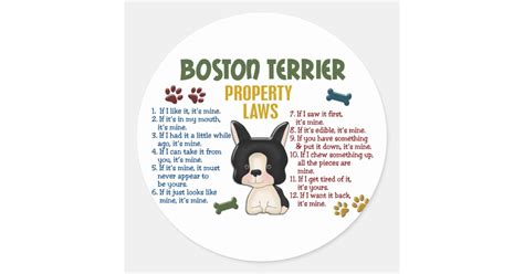 Boston Terrier Property Laws 4 Classic Round Sticker Zazzle