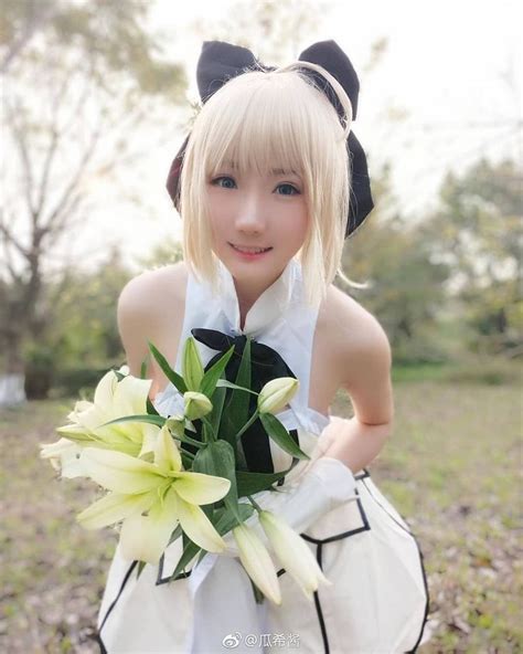 saber lily cosplay girls anime cosplay pretty females kawaii girl lily asian girl flower