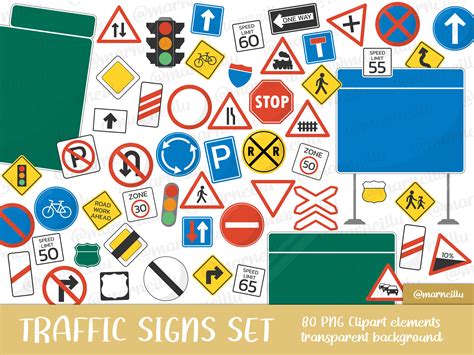 Road Traffic Signs Clipart Set Stop Caution Rail Highway Etsy Uk