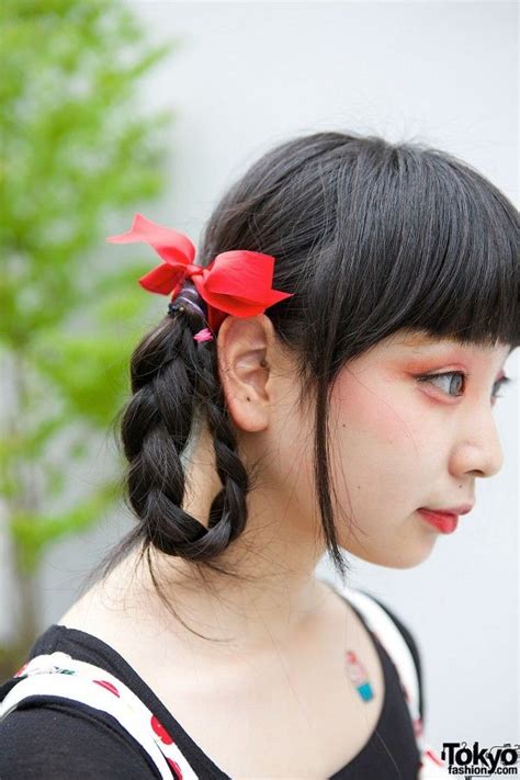 Braided Twin Tails And Bow Tail Hairstyle Hair Styles Cherry Print
