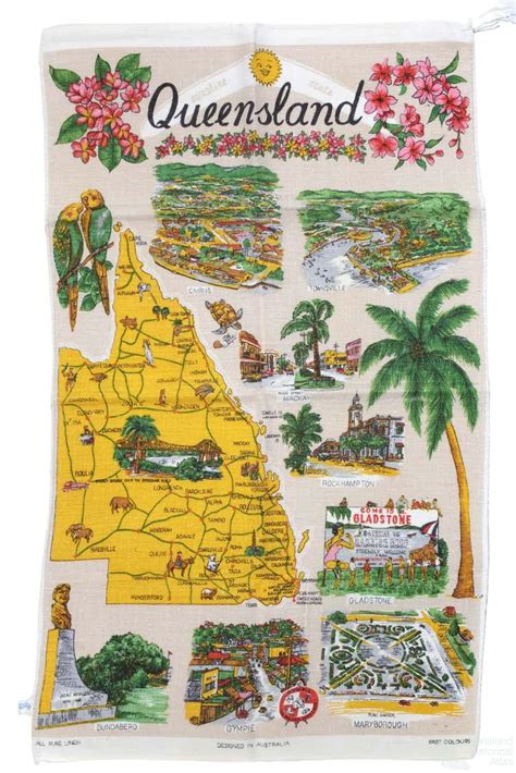 Explore destinations, experiences and events that will change you. Tea-towel: Map of Queensland, c1950s | Queensland ...