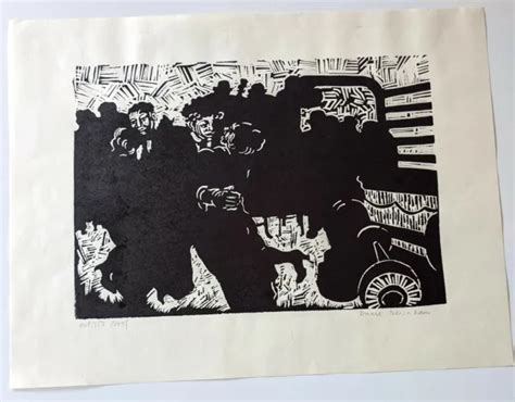 Annie Newnham Linocut Original Hand Print Circa 1980 Artist Proofs