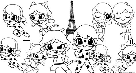 Cute Multimouse Chat Noir Kawaii Coloring Page Printable
