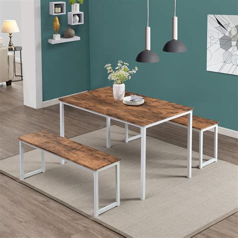 3 Piece Dining Table Set Breakfast Nook Dining Table With 2 Benches
