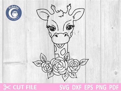Giraffe Svg File Giraffe With Flowers Cutting Vector Design For