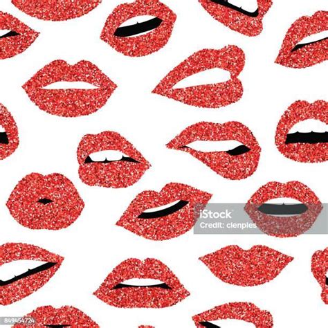 Red Glitter Girl Mouth Seamless Pattern Background Stock Illustration