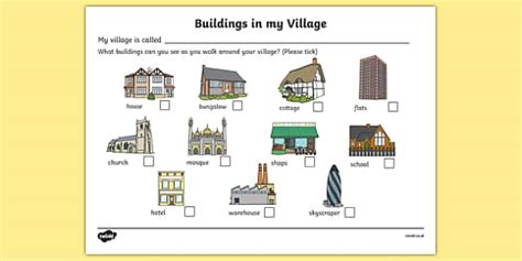 Free Buildings In My Village Worksheet Teacher Made