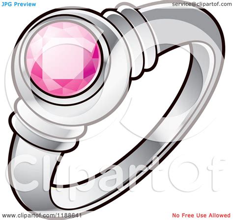Clipart Of A Silver Wedding Ring With A Pink Gem Stone Royalty Free