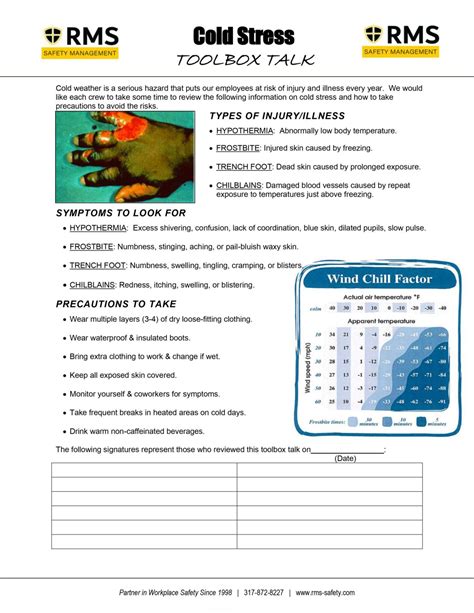 Cold Stress Toolbox Talk Safety Consulting Rms Safety