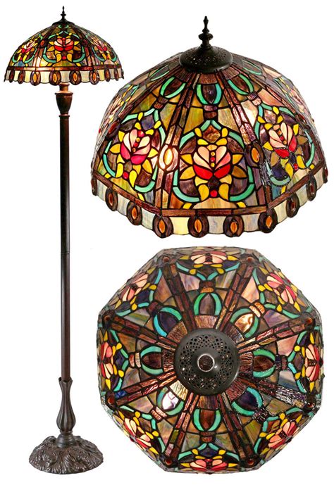 Large Victorian Style Flower Pattern Stained Glass Tiffany Floor Lamp Joanne Tiffany