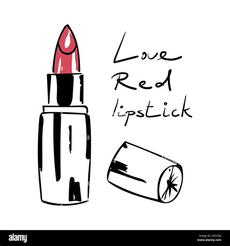 Fashionable Red Lipstick Lettering Love Red Lipstick Vector